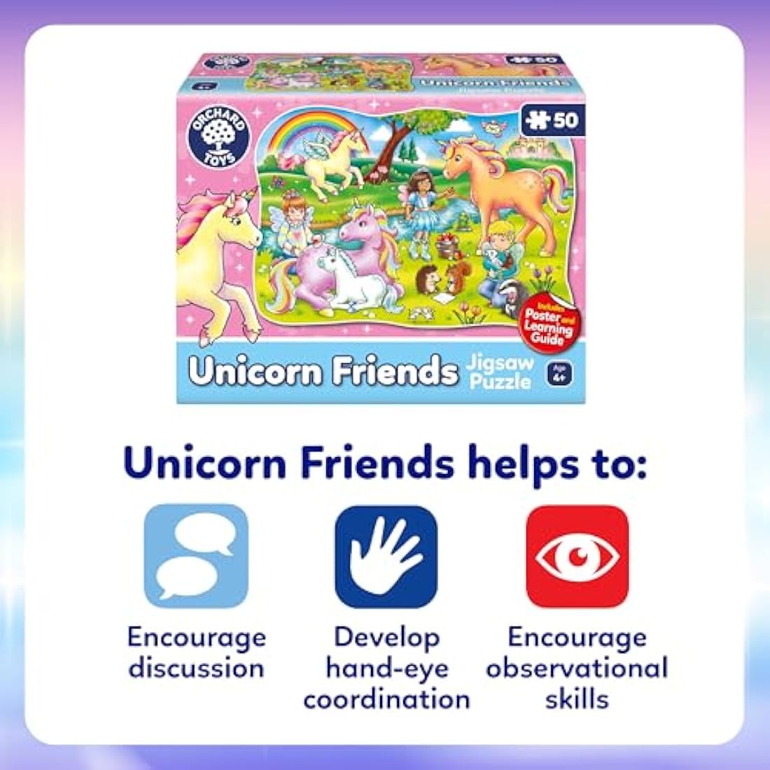 Orchard Toys Unicorn Friends 50-Piece Jigsaw Puzzle with Poster – Age 4+