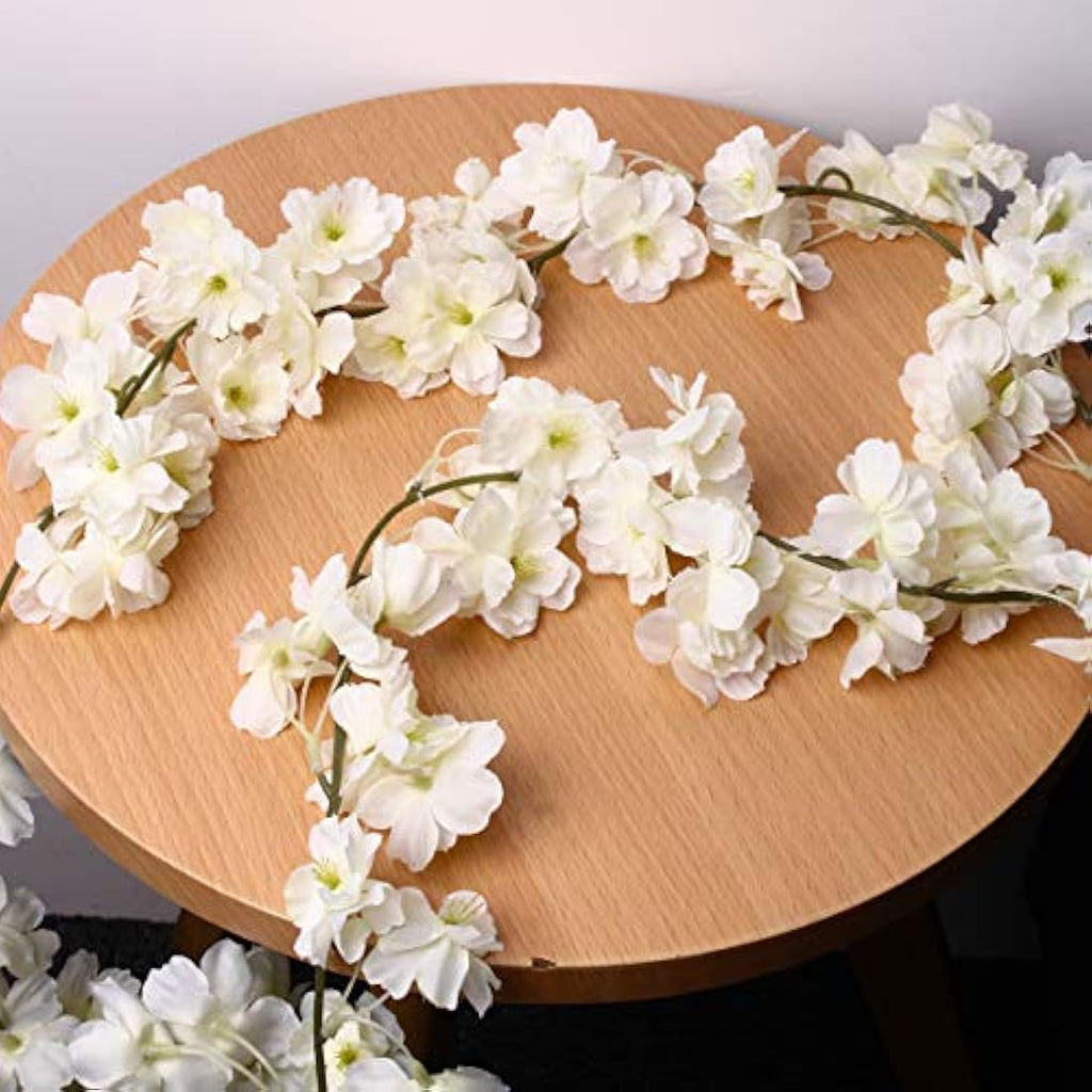 Honfitat White Silk Cherry Blossom Hanging Vine Garland - 1 Pack