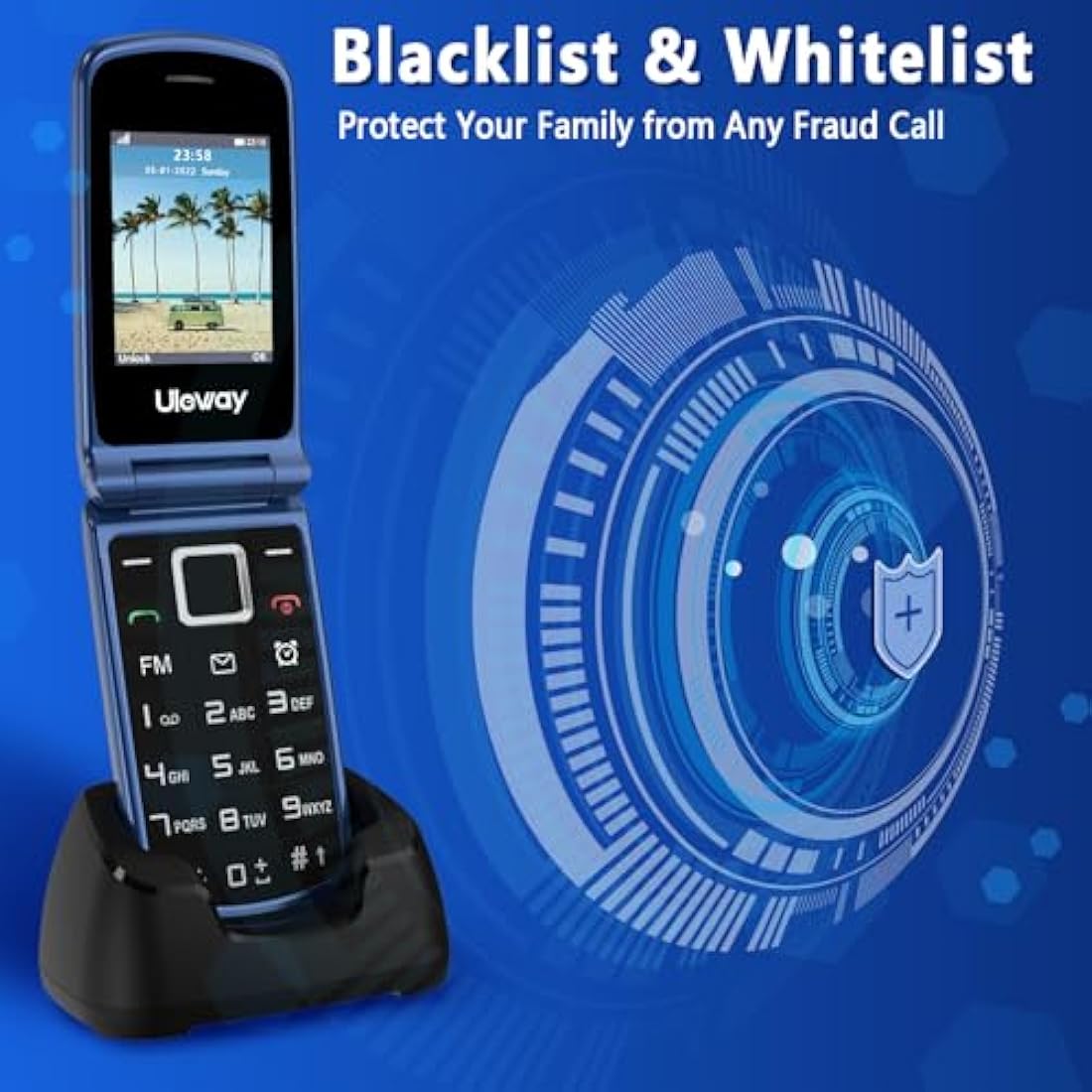 Uleway 4G Senior Flip Phone – Big Button Mobile with SOS & Charging Dock