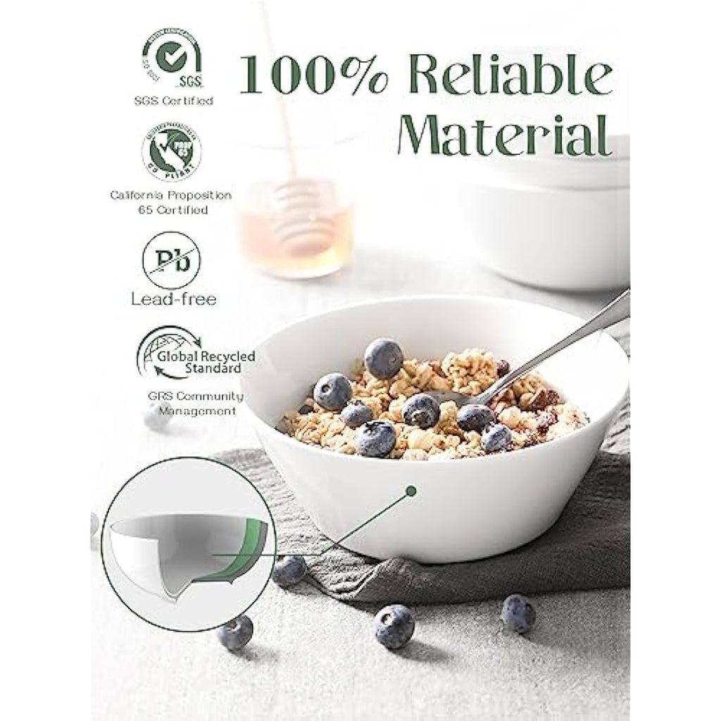 DOWAN Large Ceramic Soup Bowls | 950ml White Porcelain Cereal Bowls, Set of 4