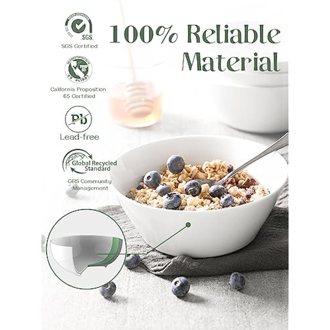 DOWAN Large Ceramic Soup Bowls | 950ml White Porcelain Cereal Bowls, Set of 4