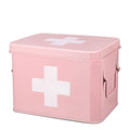 Flexzion First Aid Medicine Box – Pink Metal Storage Bin with Tray