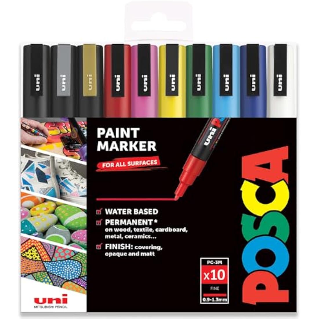 Posca PC-3M Paint Markers – Set of 8 Essential Tones – Multi-Surface