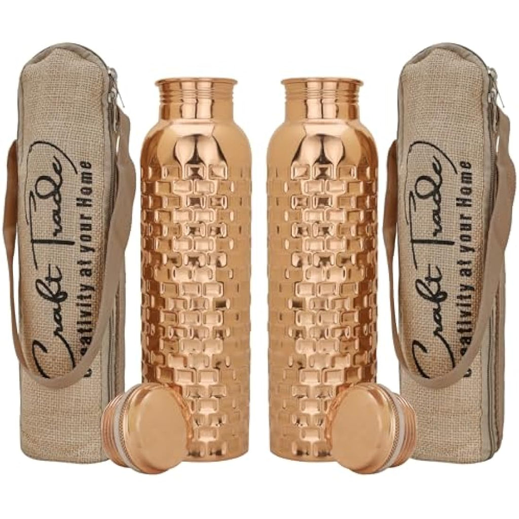 Craft Trade Pure Copper Water Bottle Set - 1L Leak Proof Ayurvedic Design