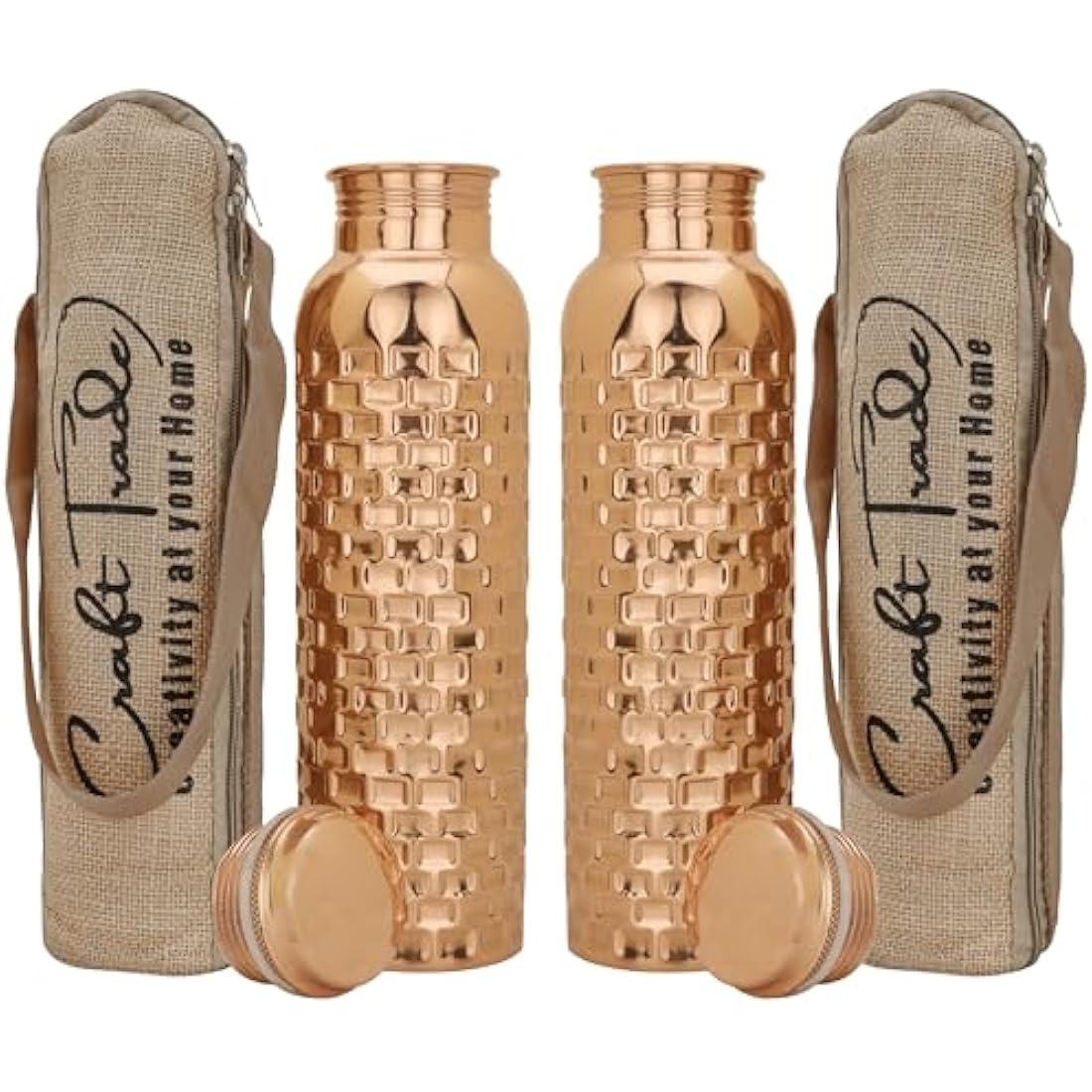 Craft Trade Pure Copper Water Bottle Set - 1L Leak Proof Ayurvedic Design
