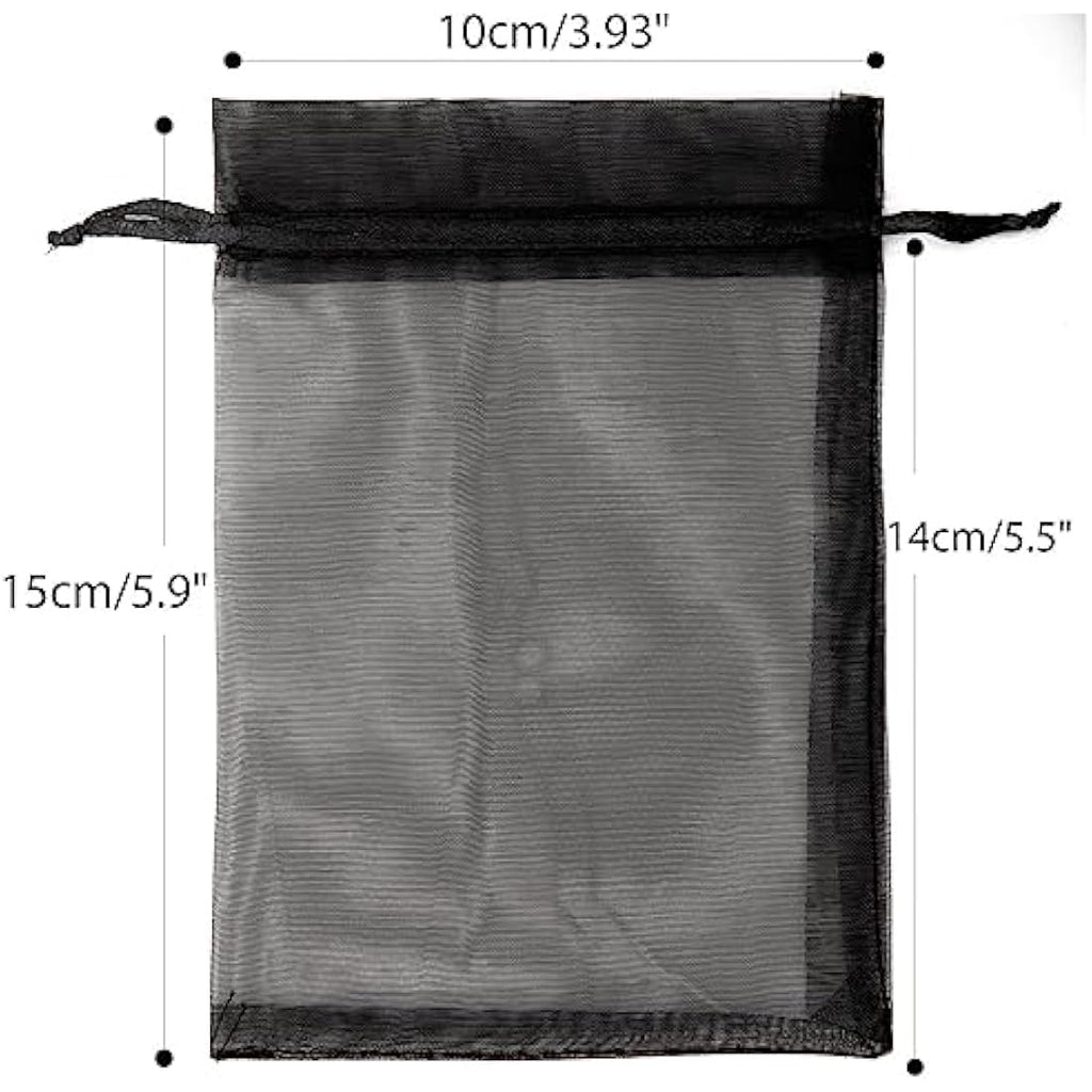 Black Organza Gift Bags | 10x15cm Jewelry Pouches | 100 PCS