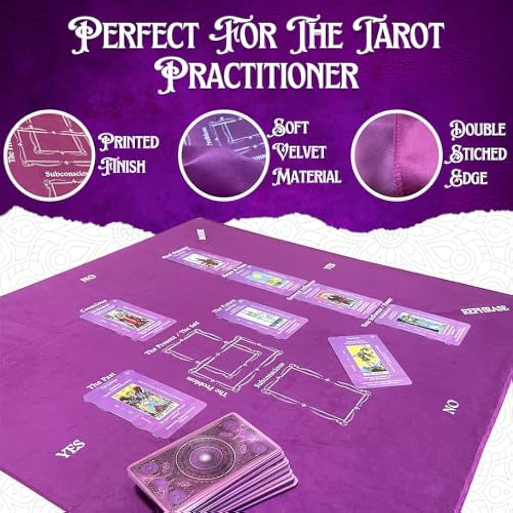 Nevkha Tarot Divination Cloth | Purple Velvet Celtic Cross Mat | 27x27"