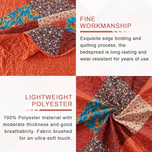 Qucover Super King Patchwork Quilted Bedspread | Floral Microfiber Set