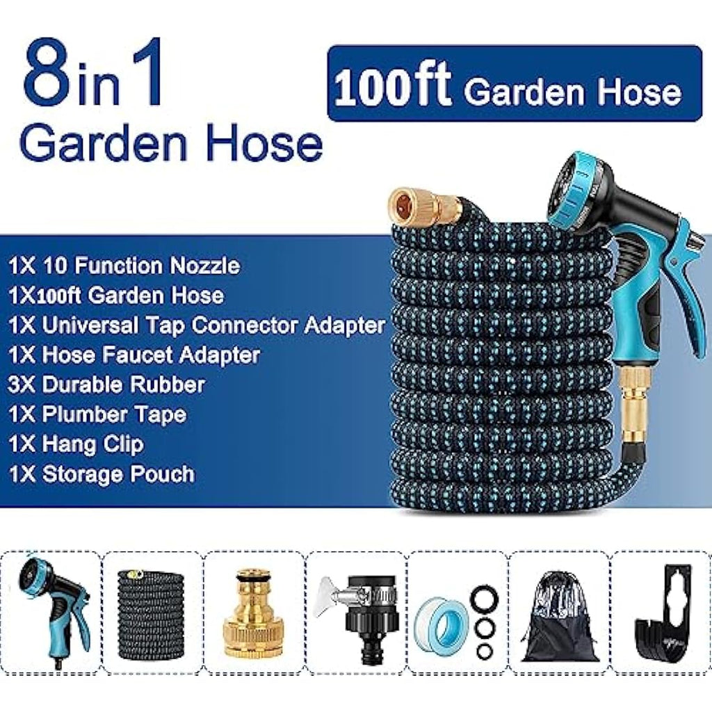 Jolof Store 100FT Expandable Garden Hose – Kink-Free with 10-Way Spray Nozzle
