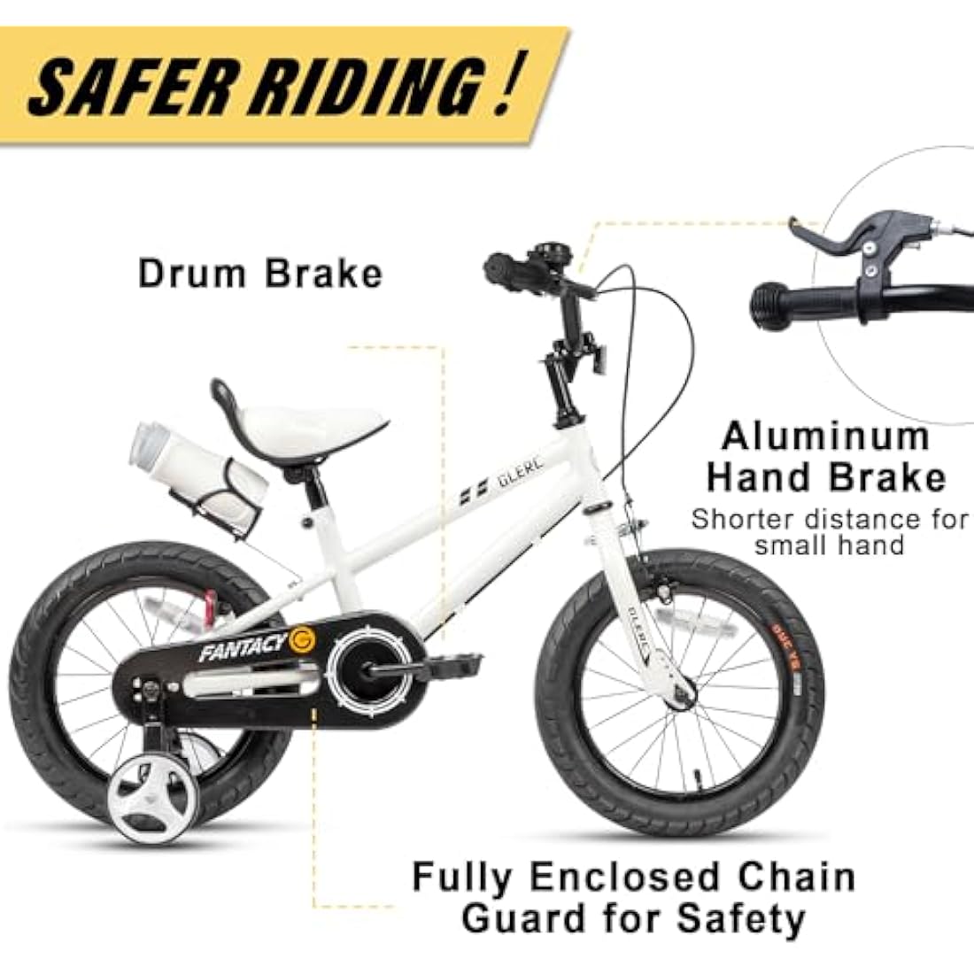 Glerc Fantasy Kids Bike with Stabilisers and Water Bottle Holder