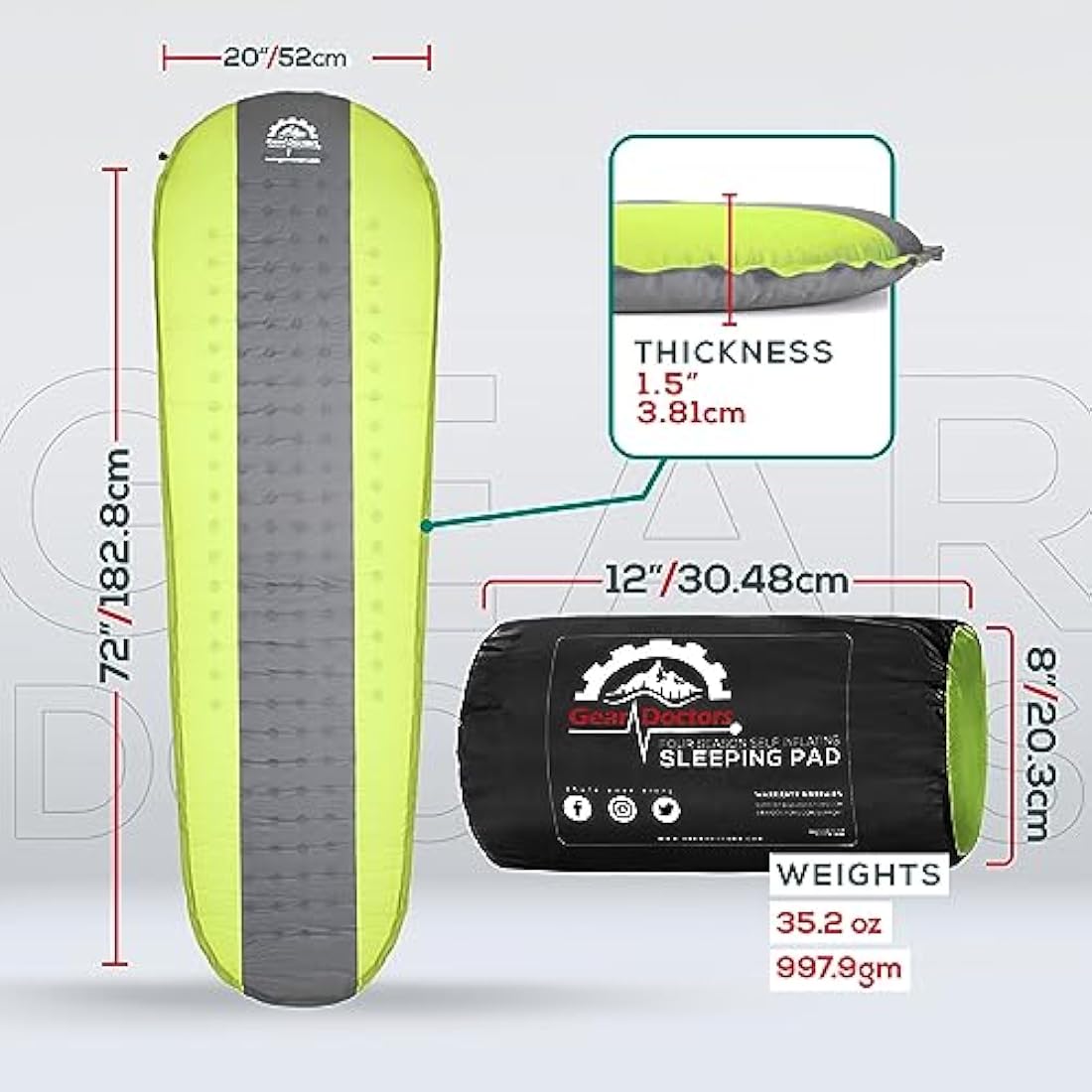 Gear Doctors Self-Inflating Sleeping Pad | 4.3 R-Value Insulated Camping Mat