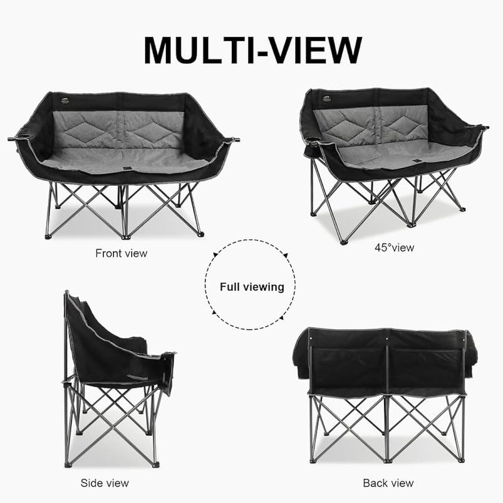 LANMOUNTAIN Folding Camping Loveseat – Heavy Duty Double Chair, Black