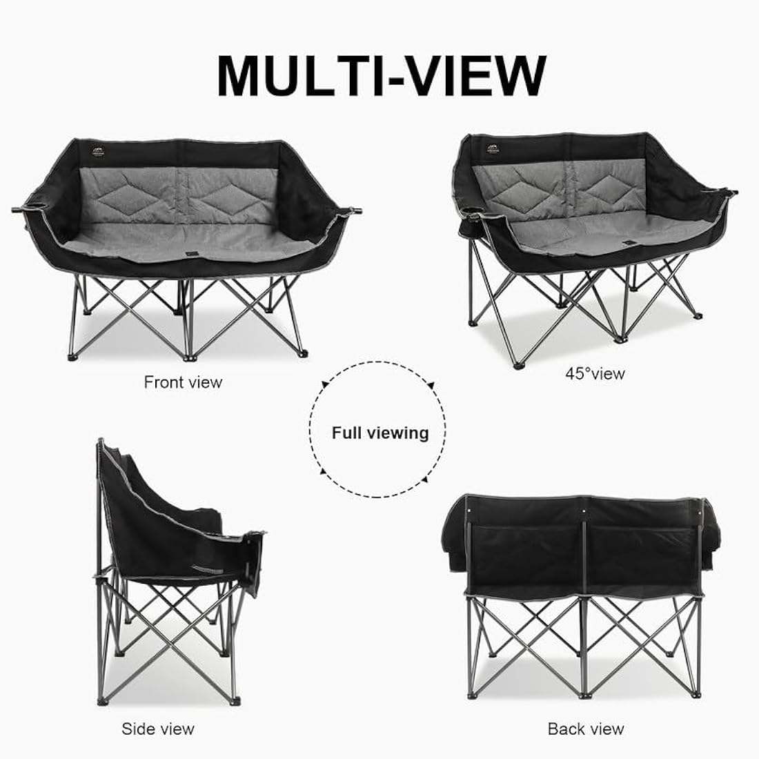 LANMOUNTAIN Folding Camping Loveseat – Heavy Duty Double Chair, Black