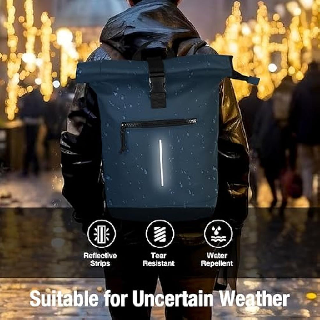 Lekeinchi 17-Inch Waterproof Roll Top Laptop Backpack - Blue