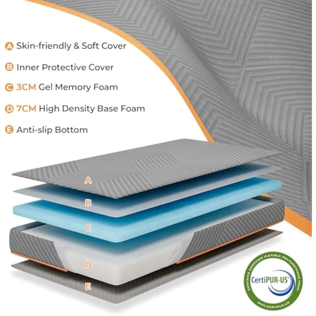 Vesgantti Tri-fold Mattress – 10cm Gel Memory Foam Single Guest Bed