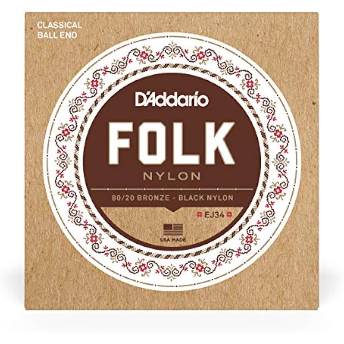 D'Addario Folk Nylon Classical Guitar Strings - Ball End EJ34 Black