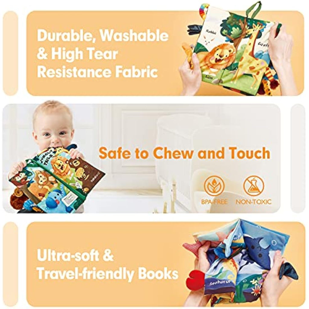 hahaland 2-Piece Baby Sensory Soft Books with Crinkle Paper & Squeaker