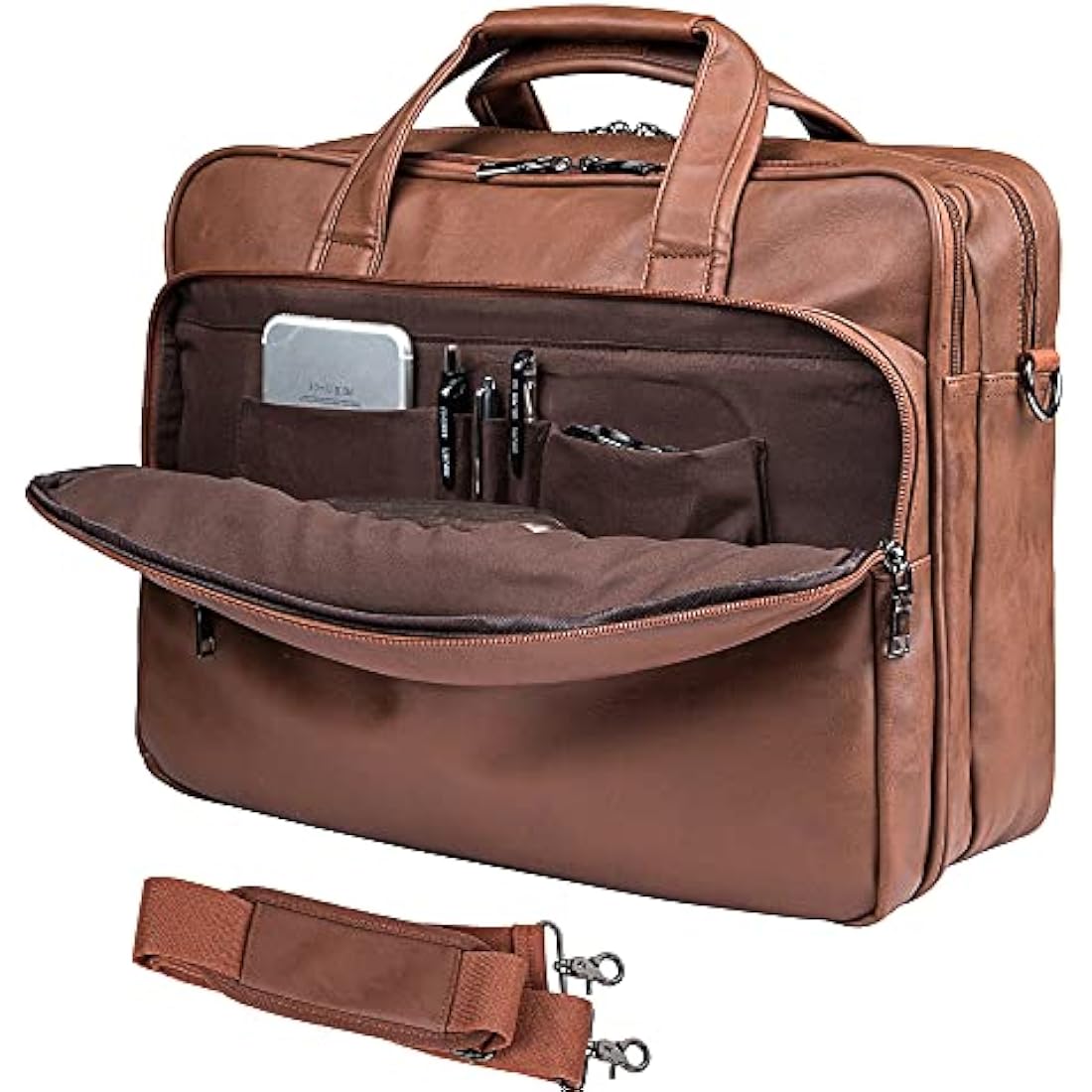 Seyfocnia Brown Leather Laptop Bag | 15.6 Inch Business Messenger Briefcase