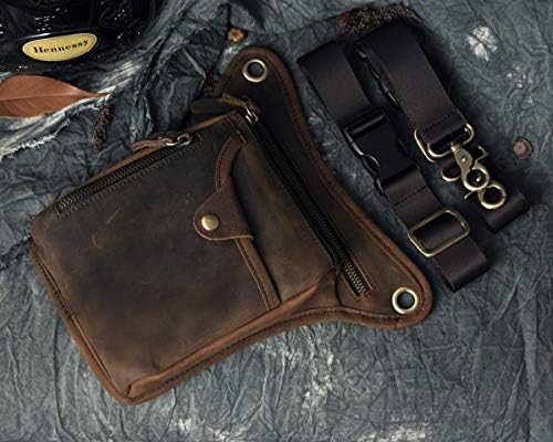 Men's Genuine Leather Motorcycle Drop Leg Bag & Waist Pack