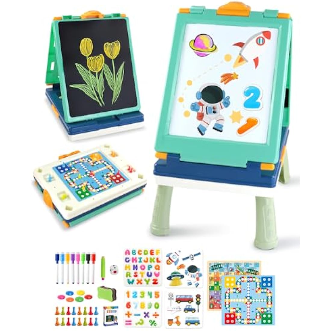 Jolof Store 4-in-1 Kids Tabletop Art Easel – Foldable Magnetic Board