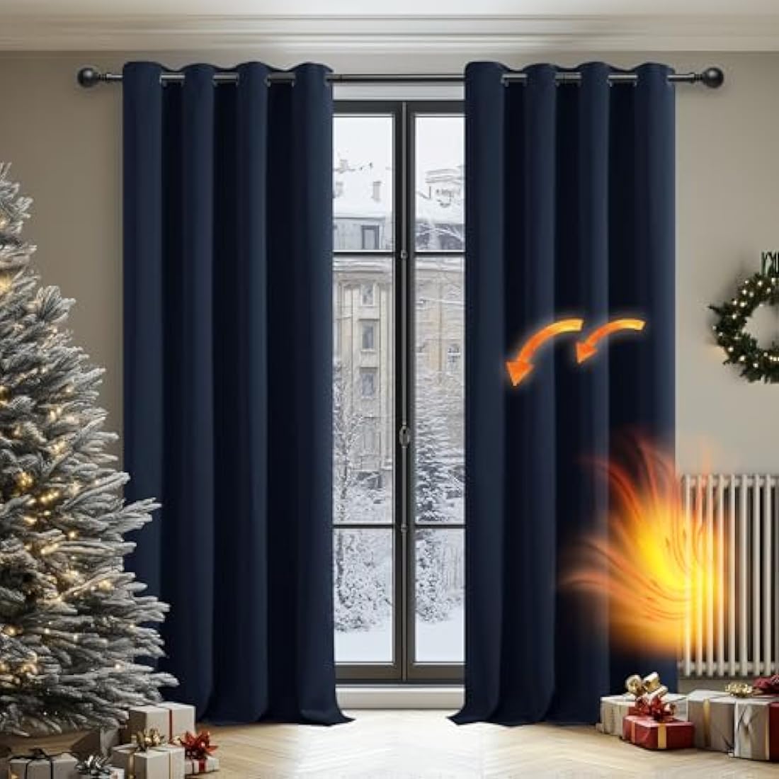 Deconovo Thermal Blackout Eyelet Curtains - Navy Blue, 46 x 90 Inch
