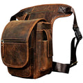 Mens Genuine Leather Drop Leg Bag | Motorcycle Waist Pack