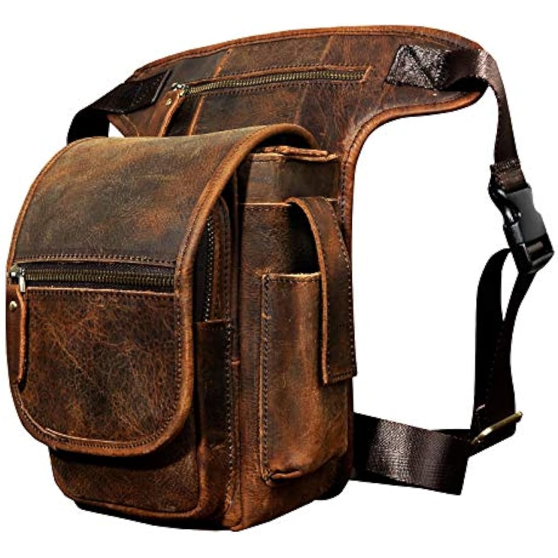 Mens Genuine Leather Drop Leg Bag | Motorcycle Waist Pack