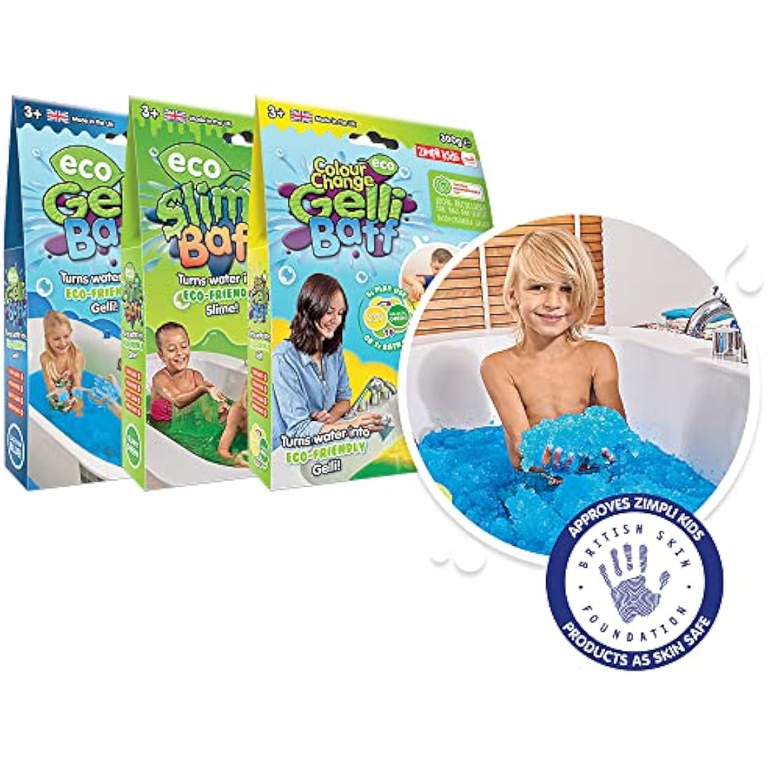Zimpli Kids Eco Gelli & Slime Baff 3-Pack | Biodegradable Bath Toys