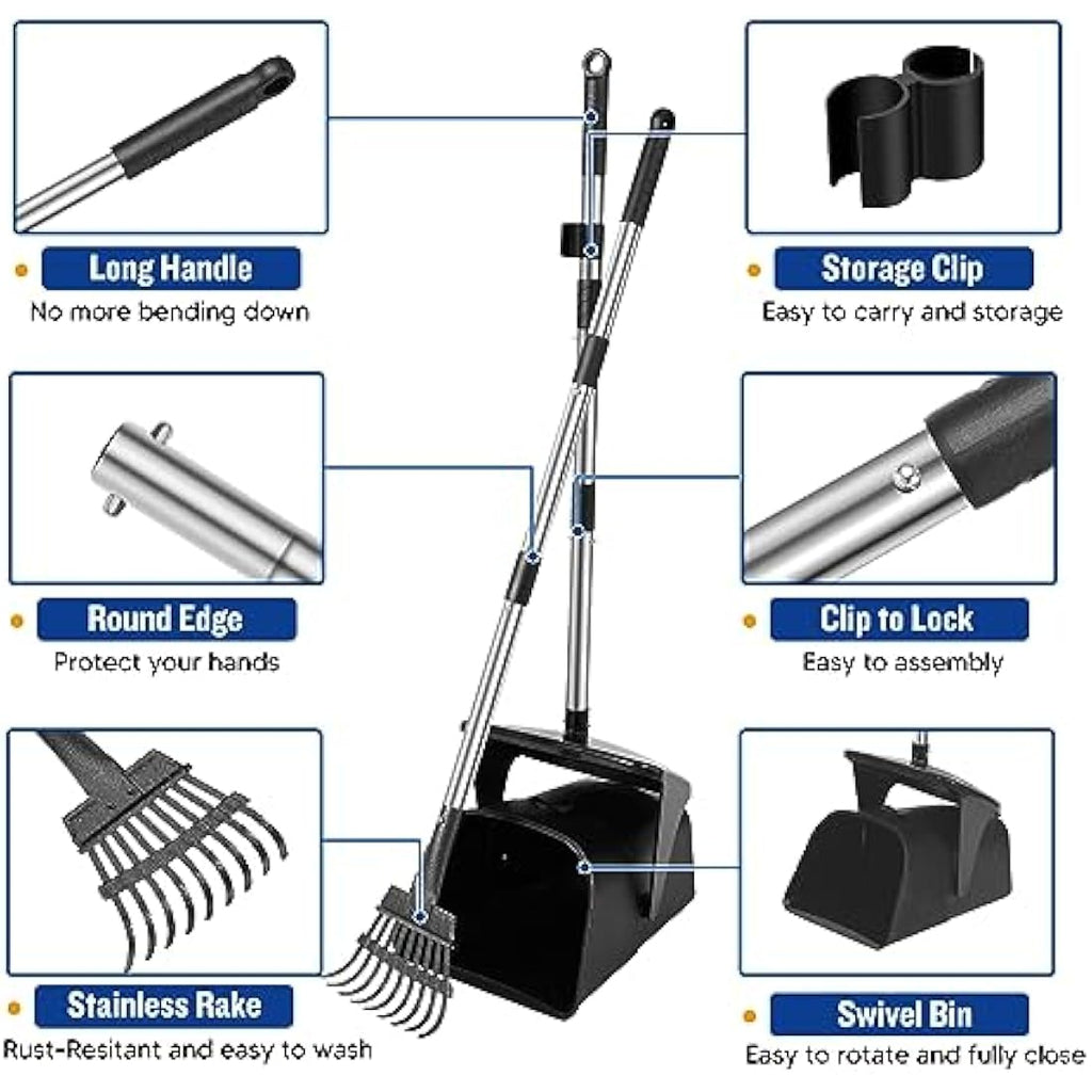 Dog Pooper Scooper – Heavy Duty Swivel Bin and Rake Set