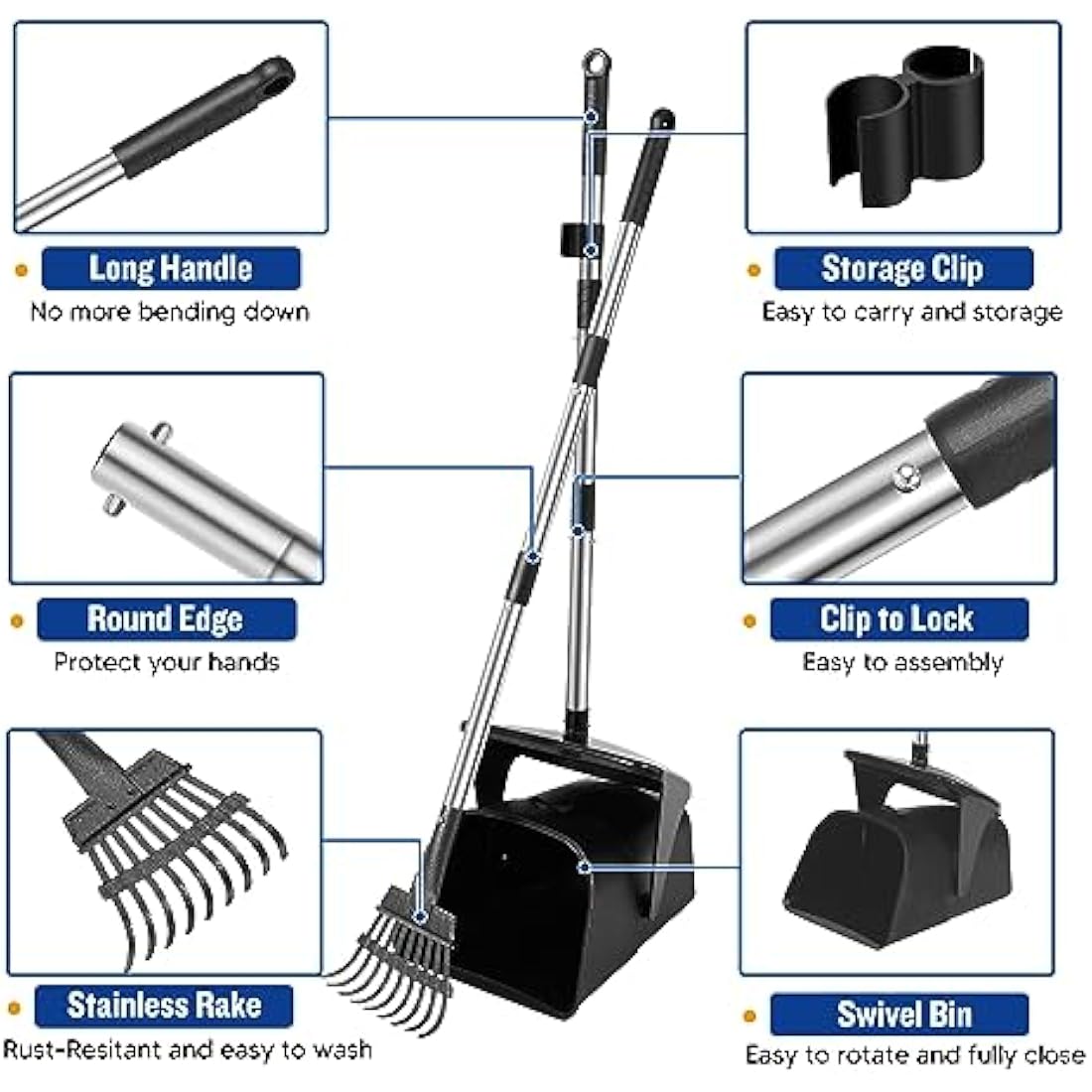 Dog Pooper Scooper – Heavy Duty Swivel Bin and Rake Set