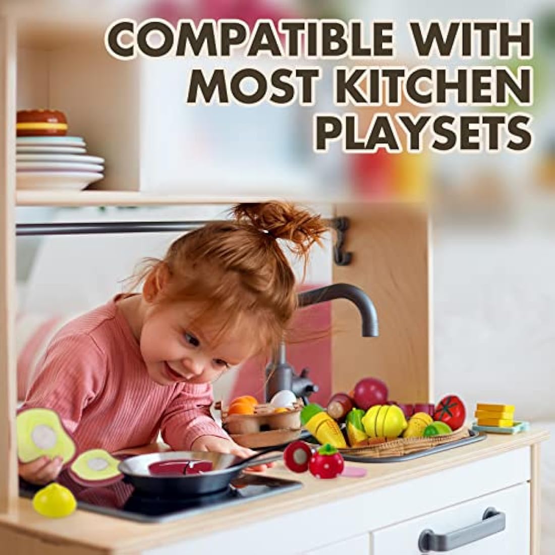 Beberolen Wooden Play Food Set – Montessori Cutting Fruit & Vegetable Toys