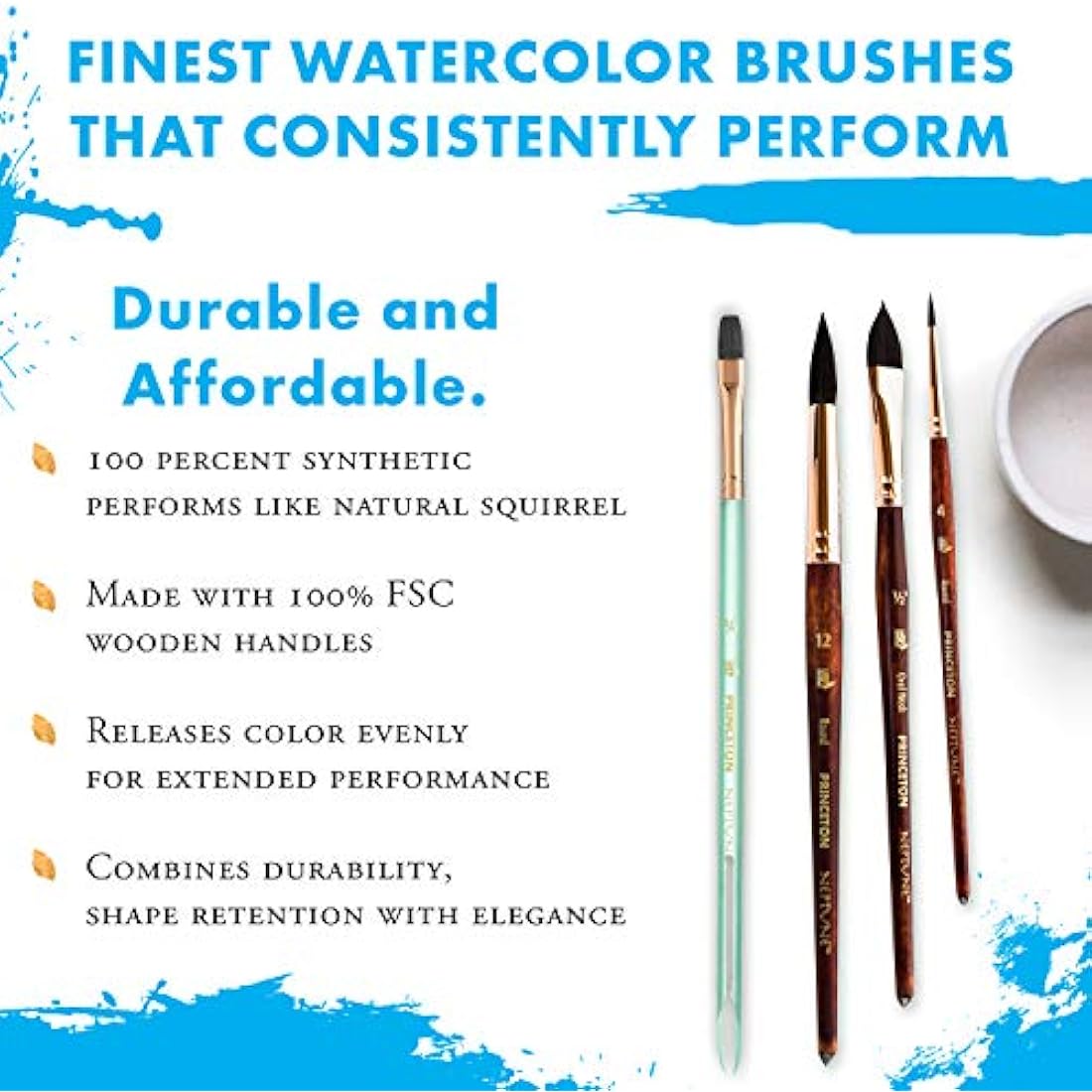 Princeton Neptune Synthetic Watercolor Brush Set - Professional 4pc Kit