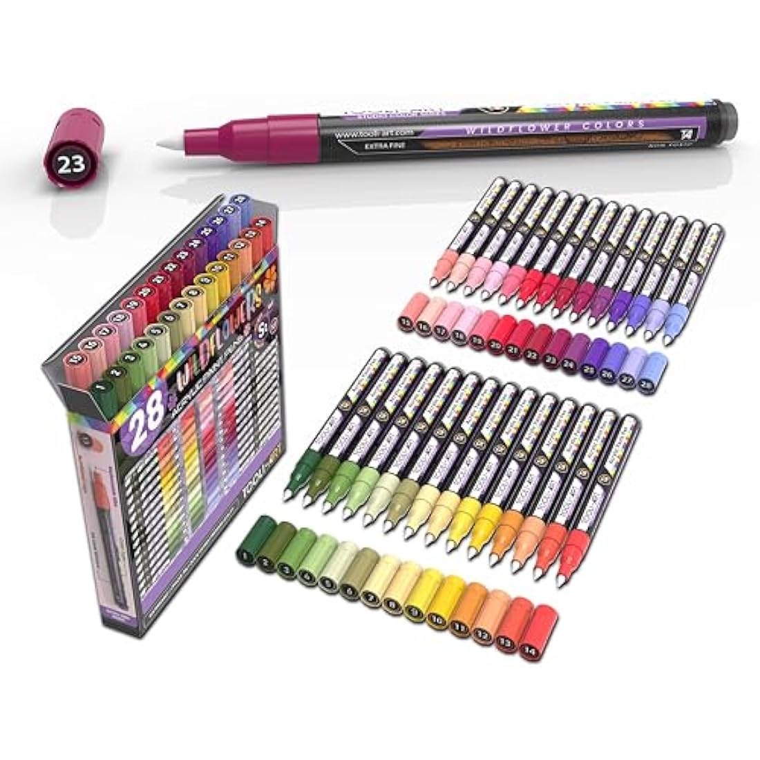 TOOLI-ART 28 Wildflower Acrylic Paint Pens – 0.7mm Extra Fine Tip Markers