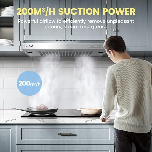 COMFEE' 60cm Visor Cooker Hood | Stainless Steel Under Cabinet Extractor Fan