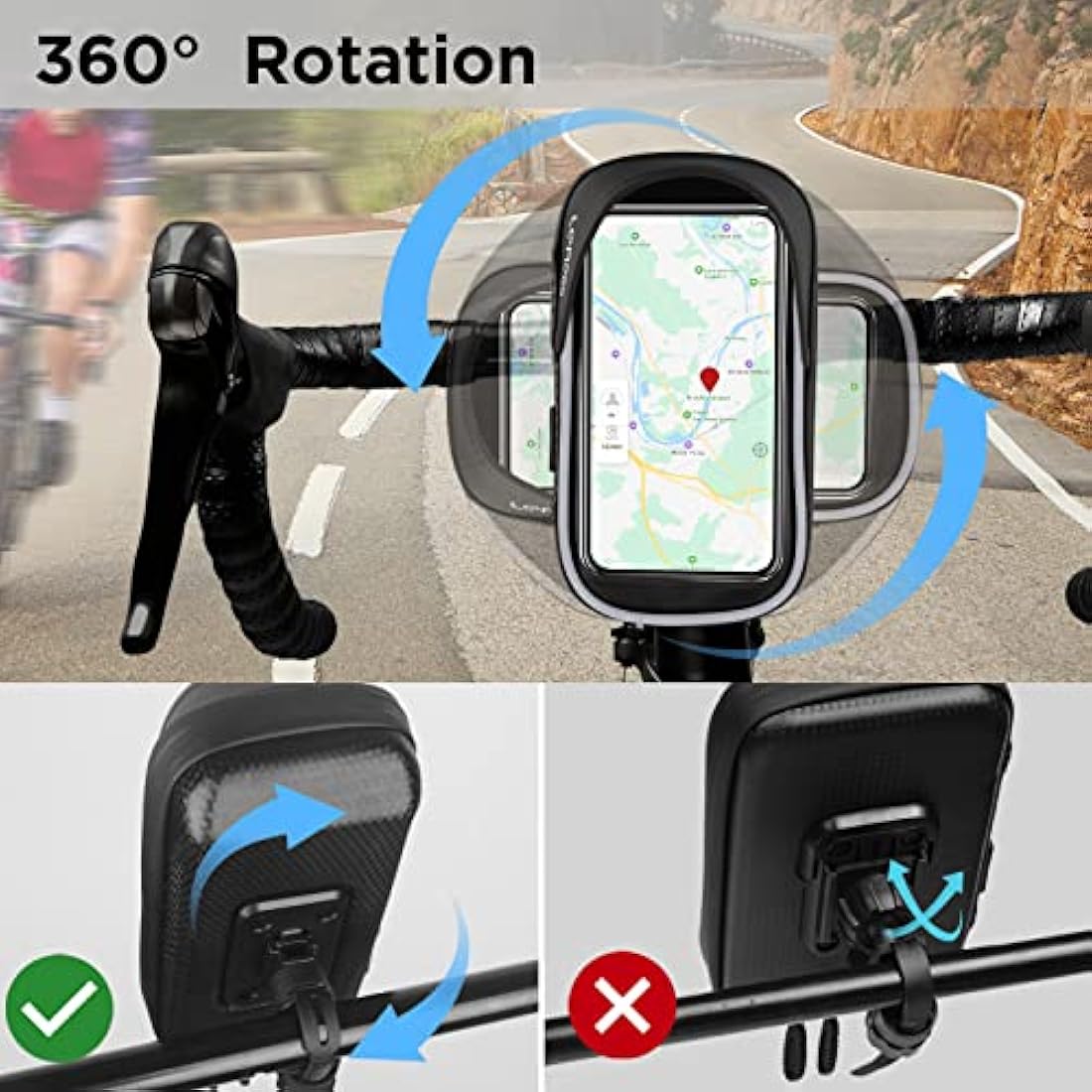 LEMEGO Waterproof Bike Phone Holder | 360° Rotatable Handlebar Bag