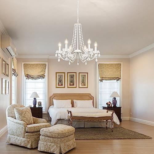 ASHUAQI Modern Crystal Chandelier | 6-Light White Metal Pendant Light