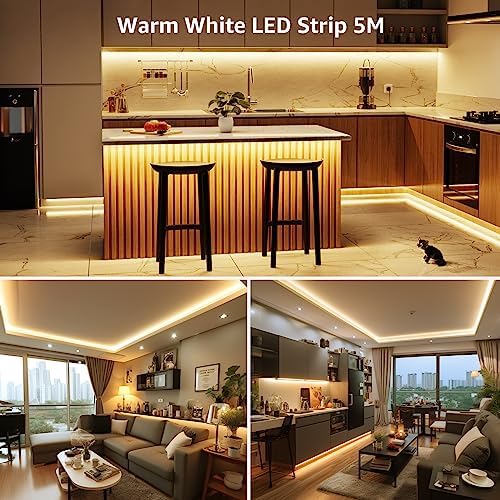 Jolof Store Warm White LED Strip Light – 5M Dimmable 3000K Tape Lights