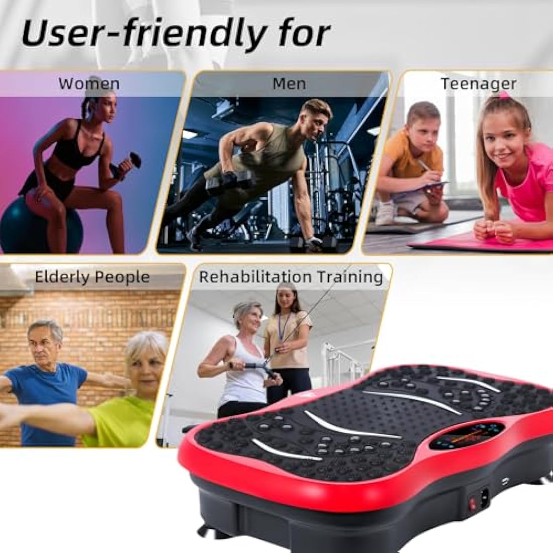 EVOLAND Vibration Plate Exercise Machine with Bluetooth & Resistance Bands