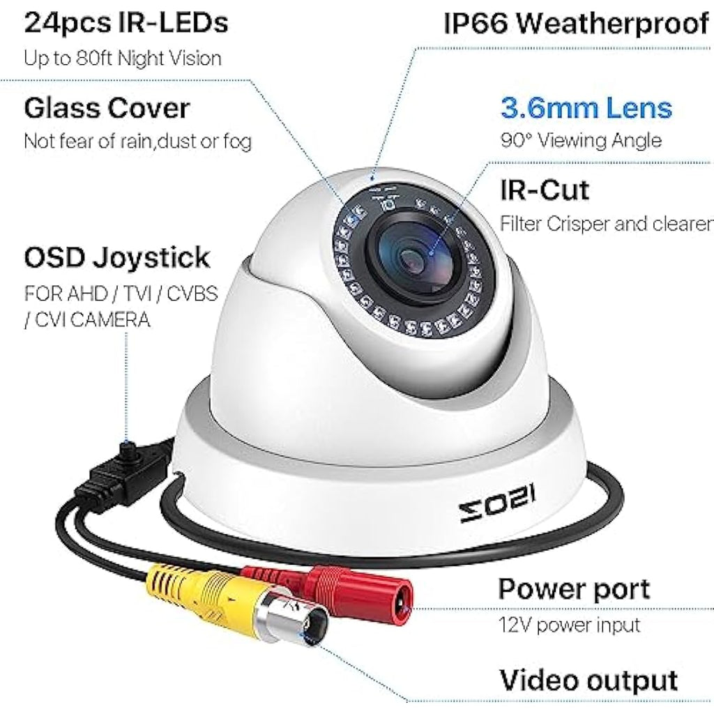 ZOSI 1080P HD-TVI Dome Security Camera – 2 Pack Weatherproof Night Vision