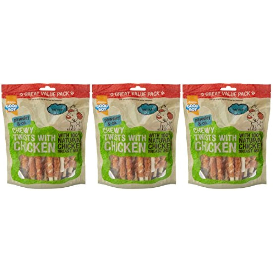 Good Boy Chewy Twists with Chicken – Grain Free Dog Treats (320g, 3 Pack)