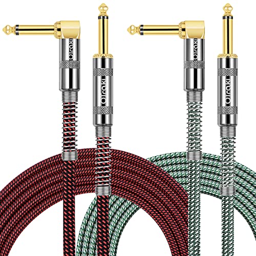 OTraki 2-Pack Braided Guitar Cable 6.5ft – 1/4" Instrument Lead (Red/Green)