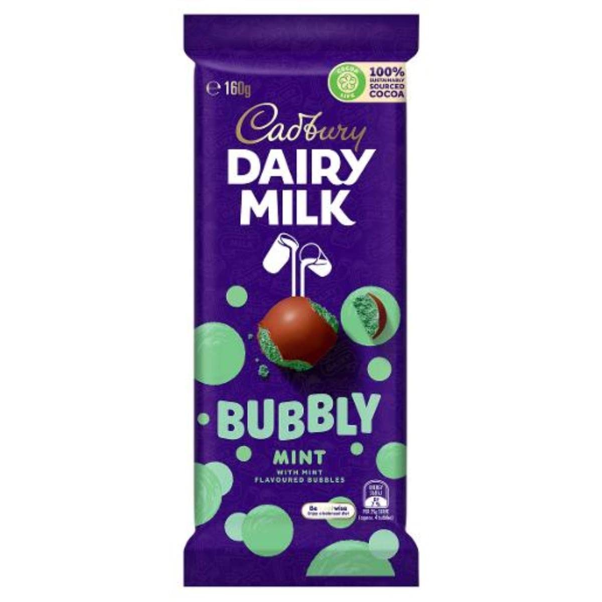 Cadbury Bubbly Mint Chocolate Block - 160g Bulk Pack of 11 Bars
