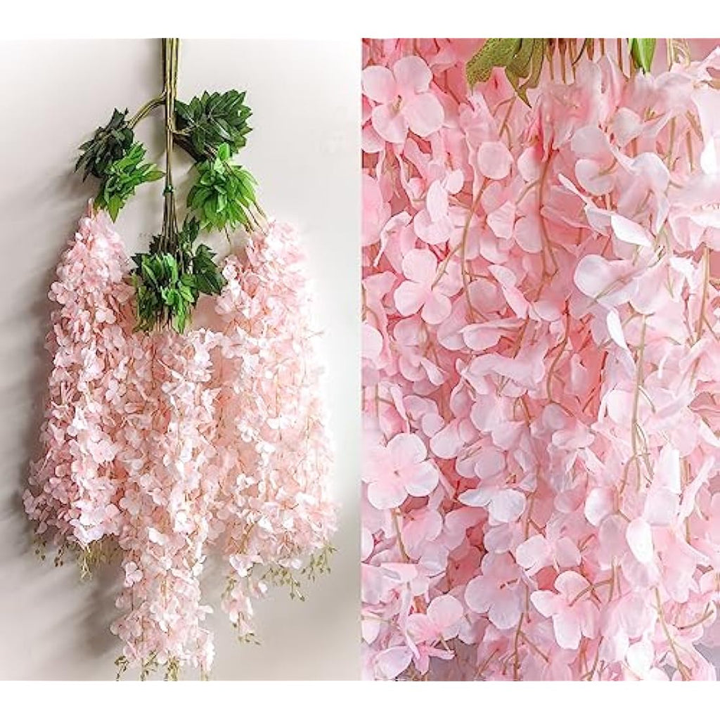 Jolof Store Artificial Wisteria Flower Garlands - 12 Pack Pink Silk Vine