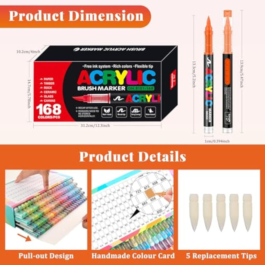 Funnasting 168 Colors Acrylic Paint Pens | Soft Brush Tip Art Markers