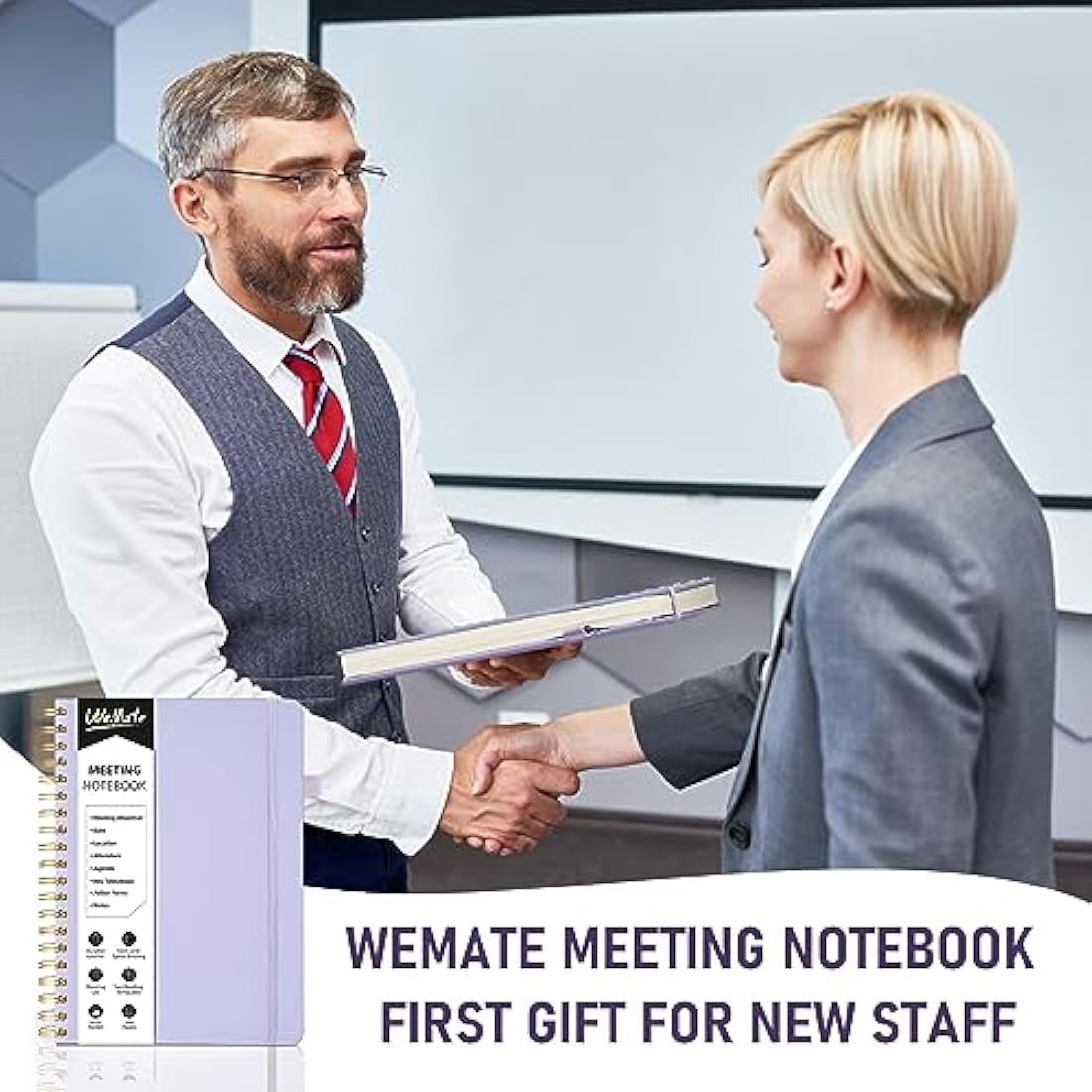 WEMATE Meeting Notebook – B5 PU Leather Business Planner, Light Purple