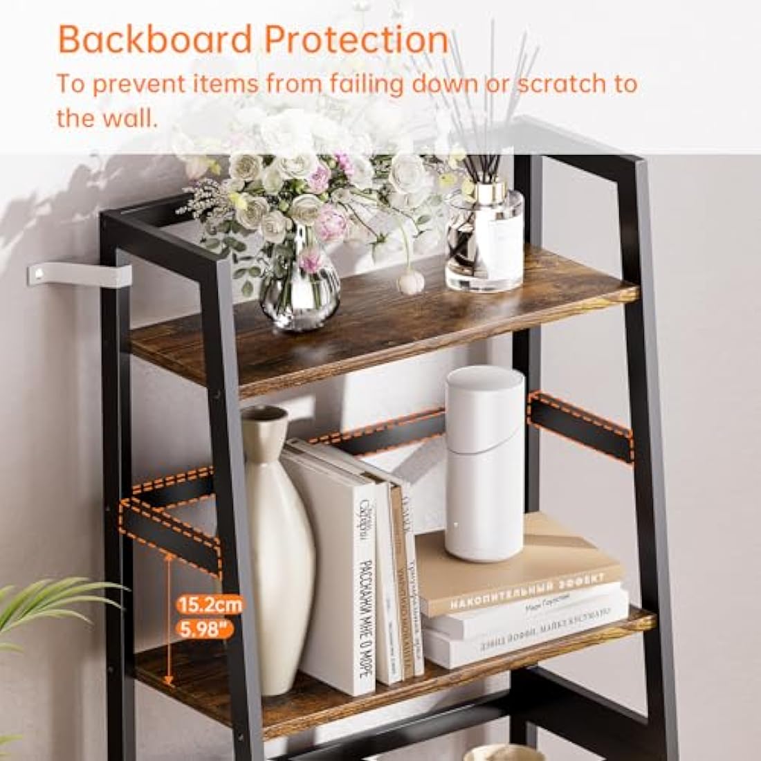 HITNET 4-Tier Ladder Shelf | Bamboo Frame Bookshelf in Rustic Brown