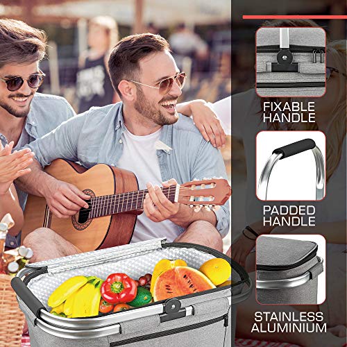 bomoe Insulated Picnic Basket – 32L Foldable Thermal Cooler Bag with Ice Packs