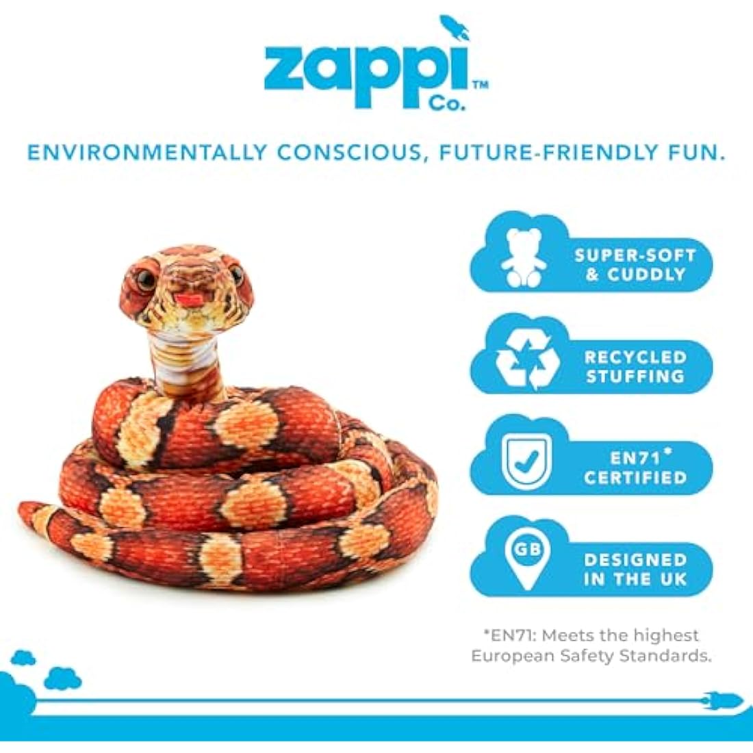 Zappi Co Orange Corn Snake Plush Toy – 180cm Realistic Stuffed Animal