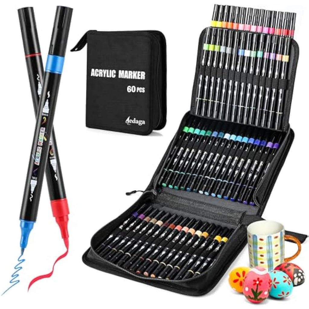60 Colors Acrylic Paint Markers | Dual Tip Brush Pens