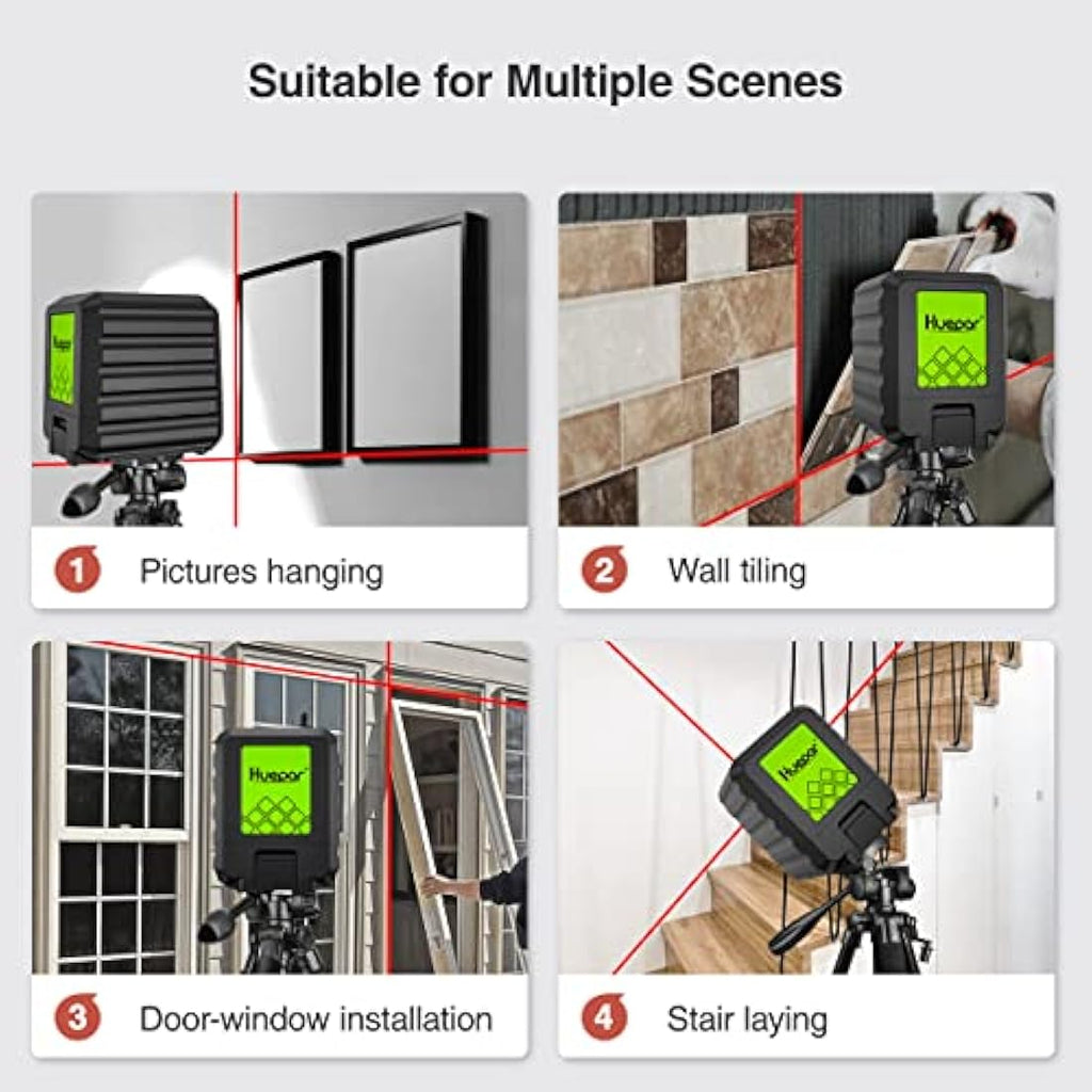 Huepar Self-Leveling Red Beam Cross Line Laser Level – IP54 Alignment Tool